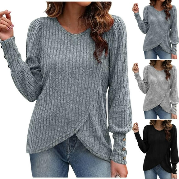 Bovxnpu Fall Winter Plus Size Tops for Women, Womens Long Sleeve Shirt Tops Loose Casual Fall Thick T Shirts Winter Outs Trendy Clothes