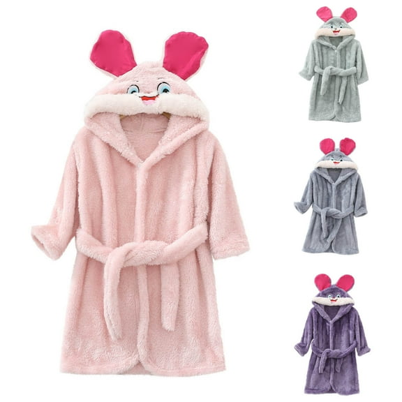 Bovxnpu Fall Winter Toddler Boy Girl Robes Girls Bathrobes, Girls Fleece Hooded Robes Toddler Warm Fuzzy Bathrobe Fleece Thickened Homewear Sleepwear Warm Fuzzy Bathrobe for Kids