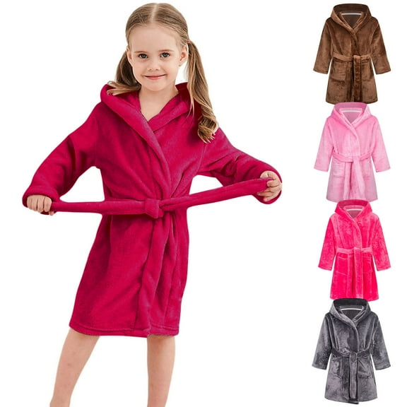 Bovxnpu Fall Winter Toddler Boy Girl Robes Girls Bathrobes, Girls Fleece Hooded Robes Toddler Warm Fuzzy Bathrobe Solid Color Long Sleeve Hooded Warm Bathrobe for Kids Fall Winter Sleepwear