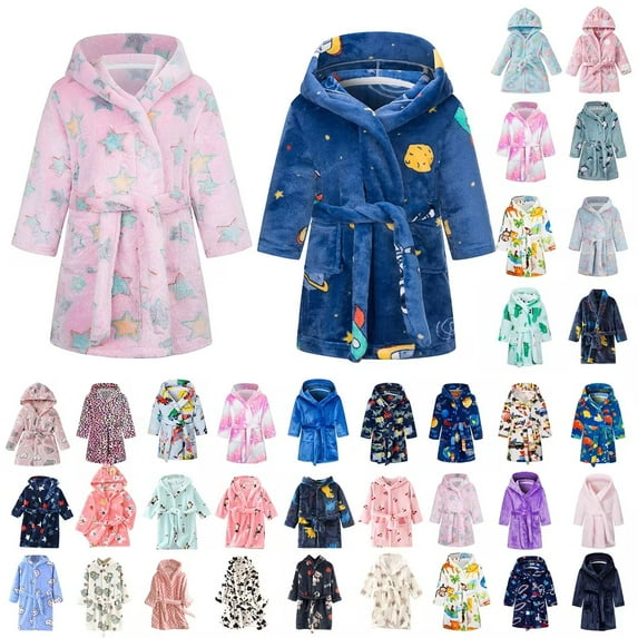 Bovxnpu Fall Winter Toddler Boy Girl Robes Girls Bathrobes, Girls Fleece Hooded Robes Toddler Warm Fuzzy Bathrobe Solid Color Silk Hooded Bathrobe for Kids Homewear Sleepwear
