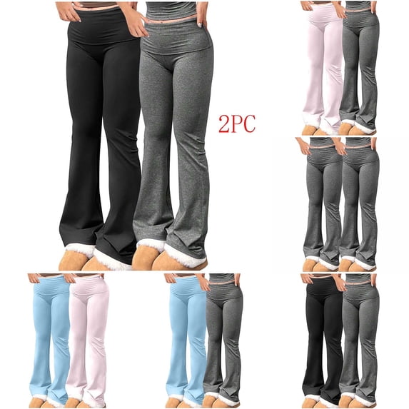 Bovxnpu Fall Womens Pants Plus Size, 2PC Womens Leggings Flared Pants Casual Sports Pants Spring Fall Clothes S
