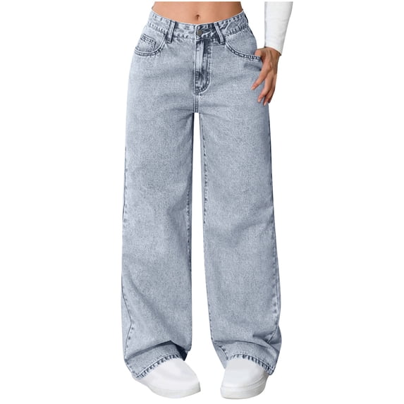 Bovxnpu Fall Womens Pants Plus Size, Women's Baggy Wide Leg Jeans High Waisted Stretchy Straight Leg Pants Loose Trendy Denim Pants XL