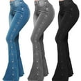 thumbnail image 1 of Bovxnpu Fall Womens Pants Plus Size, Women's Jeans Flared Pants High Waisted Loose Trendy Denim Pants Leggings XXXXL, 1 of 3