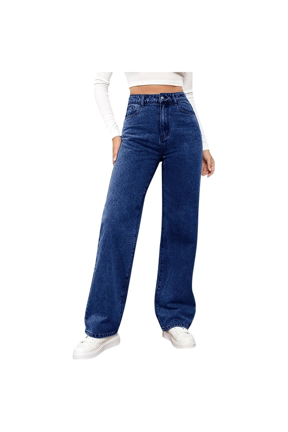 Fall Womens Pants Plus Size, Women's Jeans High Waisted Stretchy Straight Leg Loose Trendy Denim Pants XL