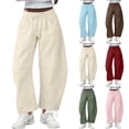 thumbnail image 1 of Bovxnpu Fall Womens Pants Plus Size, Women's Sweatpant Barrel Wide Leg Pants Drawstring Elastic Waisted Pants Casual Trousers With Pockets M, 1 of 9