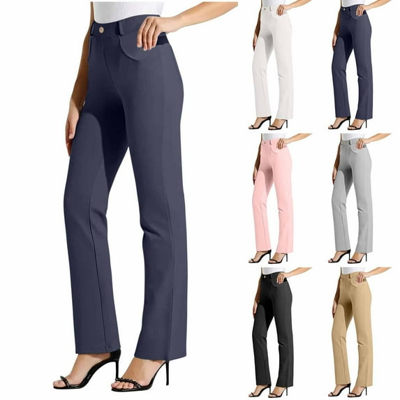 Bovxnpu Fall Womens Pants Plus Size, Womens Business Casual Pants High Elastic Waisted Pants Casual Trousers With Pockets Work Clothes Office Pants L