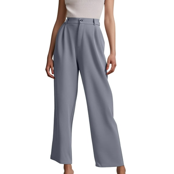 Bovxnpu Fall Womens Pants Plus Size, Womens Business Casual Pants Wide Leg Pants Flowy Pants Elastic Waist Pants Work Clothes Office Clothes M