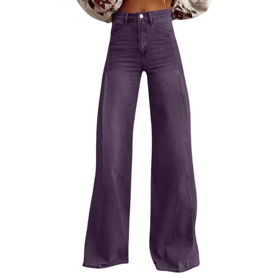 Bovxnpu Fall Womens Pants Plus Size, Womens Jeans High Waisted Wide Leg Stretchy Denim Pants with Pocket XL
