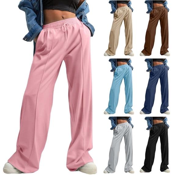 Bovxnpu Fall Womens Pants Plus Size, Womens Wide Leg Pants Drawstring Pants Casual Sports Pants With Pocket M