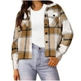 thumbnail image 1 of Bovxnpu Flannels for Women Cropped Shacket Jacket Fashion Plaid Button Down Shirt Fall Coat Tops Women's Plaid Long Sleeve Casual Cropped Jacket with Lapel and Two Pockets, 1 of 5