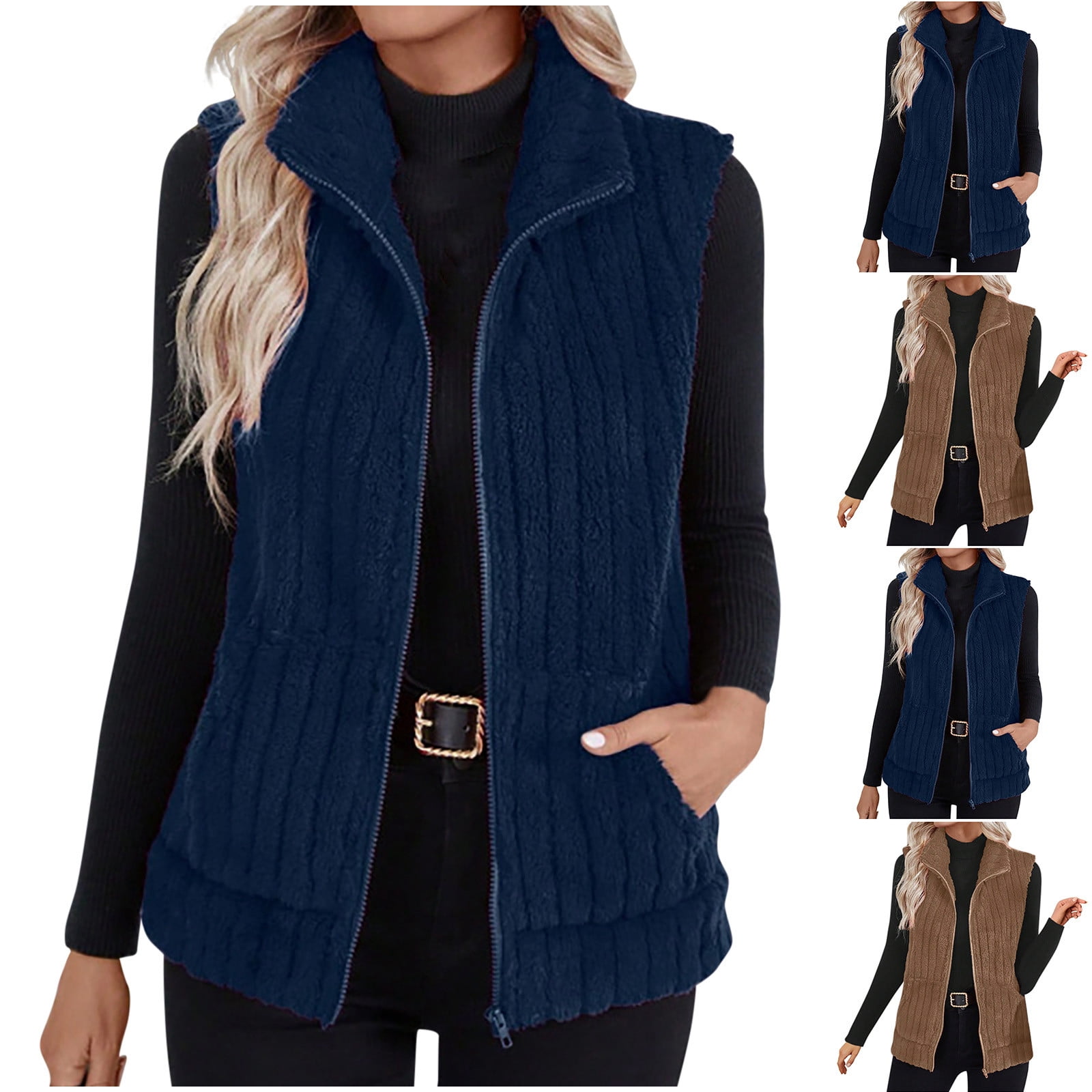 Relaxed Fit Tie-Front Fleece Vest For Women, Cozy Layering Essential For Everyday Comfort