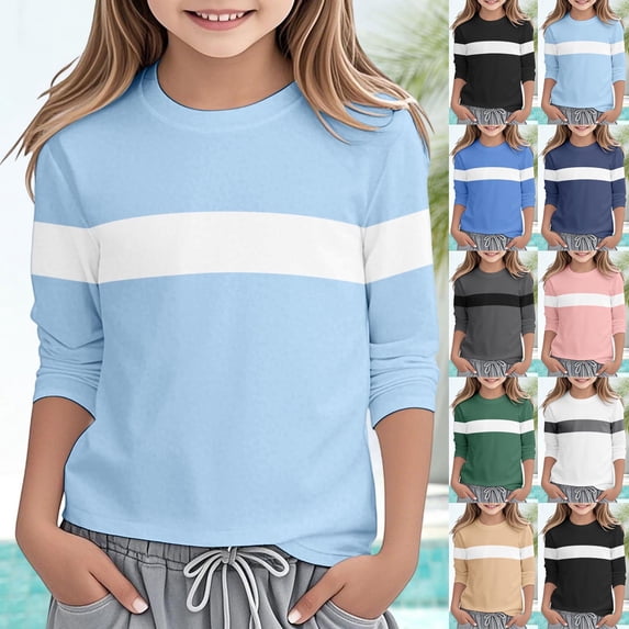 Bovxnpu Girls 3/4 Sleeve T Shirts Undershirts Solid 3/4 Sleeve Crew Neck Undershirt For Boys And Girls Tees
