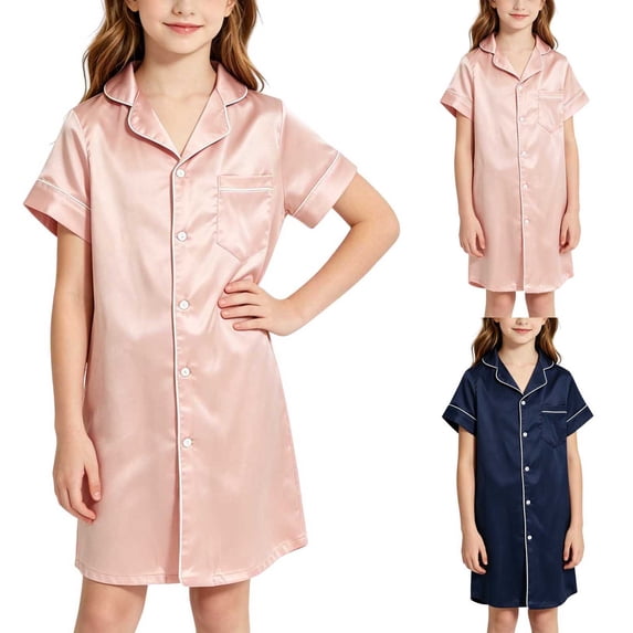 Bovxnpu Girls Boys Outfits Set Girls Summer Thin Ice Silk Short Sleeve Robe Gown Loungewear Tops
