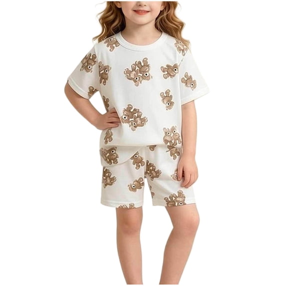 Bovxnpu Girls Boys Outfits Set Kids Crewneck Short Sleeve Sleepwear Set Cotton Print Sleepwear Set