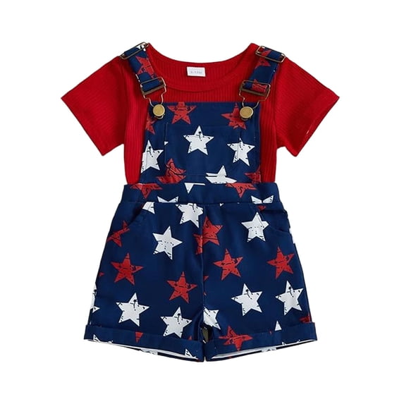 Bovxnpu Girls Boys Outfits Set Kids Crewneck Short Sleeve Top Elastic Waist Skirt Independence Day Print Set
