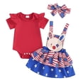 thumbnail image 1 of Bovxnpu Girls Boys Outfits Set Kids Short Sleeve Crewneck Romper Print Suspender Skirt 3Pc with Headband Set, 1 of 8