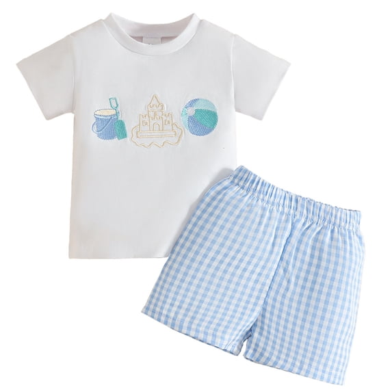 Bovxnpu Girls Boys Outfits Set Toddler Summer Set Print Stripe Ruffle Short Sleeve T-shirt Shorts 2 Piece Set
