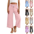 thumbnail image 1 of Bovxnpu Girls Cotton Casual Capris Pants Linen Cotton Girls Jogger Capris Casual Loose Solid Pants, 1 of 8