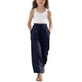 thumbnail image 1 of Bovxnpu Girls Cotton Casual Pants Linen Cotton Girls Shorts Casual with Pockets Drawstring Waist Pants, 1 of 5