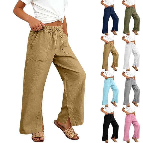 Bovxnpu Girls Cotton Casual Pants Long Pants For Middle And Large Children Versatile With Drawstring Pockets And Slits