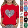 thumbnail image 1 of Bovxnpu Girls Long Sleeve T Shirts Kids Spring Fall Tops School Tee Unisex 3/4 Sleeve Undershirt Crew Neck Valentine Graphic Soft Breathable Grils Casual Tops, 1 of 5