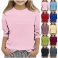 thumbnail image 1 of Bovxnpu Girls Long Sleeve T Shirts Pullover Undershirts Solid 3/4 Sleeve Tshirt For Girls Daily Tees, 1 of 6