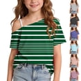 thumbnail image 1 of Bovxnpu Girls Off Shoulder Short Sleeve T Shirts Kids Summer Tops Girls T Shirt One Shoulder Graphic Short Sleeve Light Summer Crewneck Tops, 1 of 9