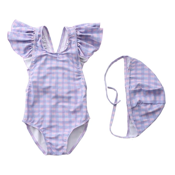 Bovxnpu Girls One Piece Swimsuit Baby Girl Ruffled Sleeve Graphic 1 Piece SwimSuits With Swim Cap Swimwear (Baby & Little Girl)
