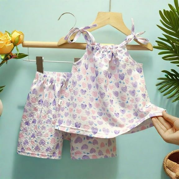 Bovxnpu Girls' Pajama Sets 2 Piece Lounge Sets Kids Graphic Short Sleeve Top Shorts Summer Loungewear Pajama Sets Summer 2 Piece Outfits