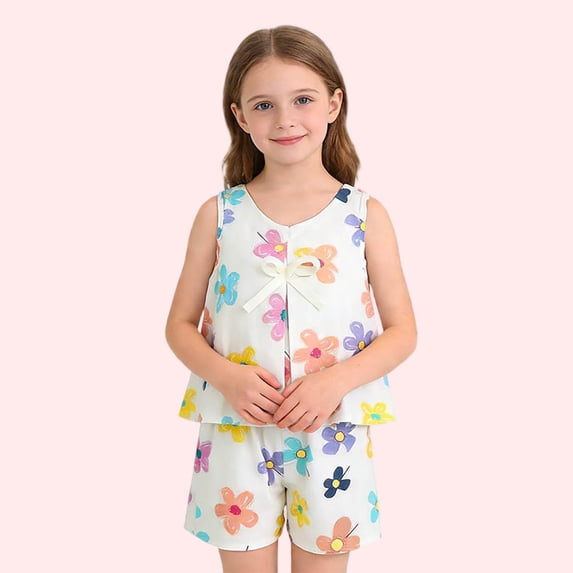 Bovxnpu Girls' Short Sets Girls Summer Solid Sleeveless Crew Neck Tank Top + Shorts 2-Piece Sets Summer Outfits