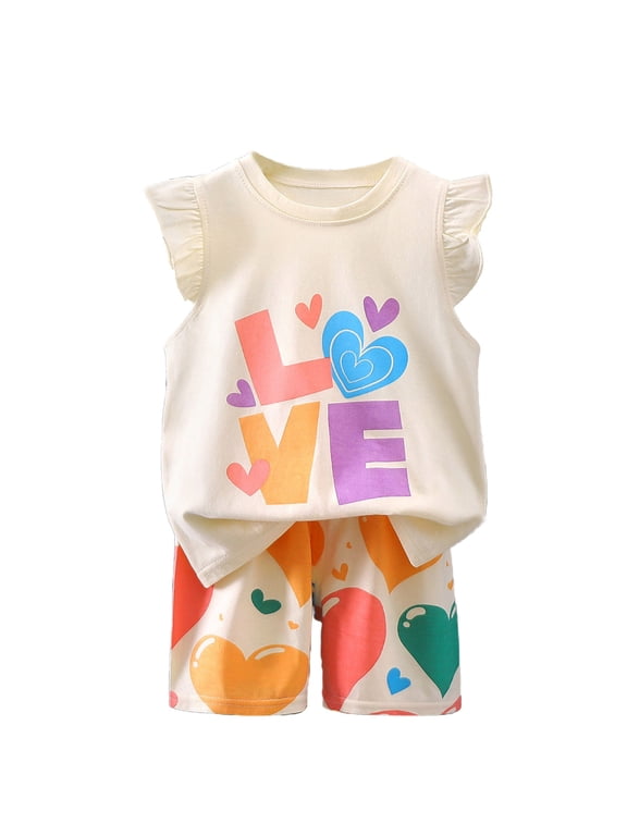 Girls' Short Sets Kids Cotton Graphic Sleeveless Crew Neck Tank Top + Shorts 2-Piece Sets Summer Outfits