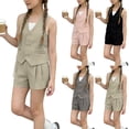 thumbnail image 1 of Bovxnpu Girls' Short Sets Kids Solid Sleeveless-breasted Vests Shorts Casual 2-piece Sets Summer 2 Piece Outfits, 1 of 6