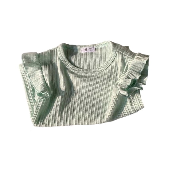 Bovxnpu Girls Short Sleeve T Shirts Kids Summer Tops Girls T Shirt Candy Color Textured Ruffle Sleeve Short Summer Crewneck Tops