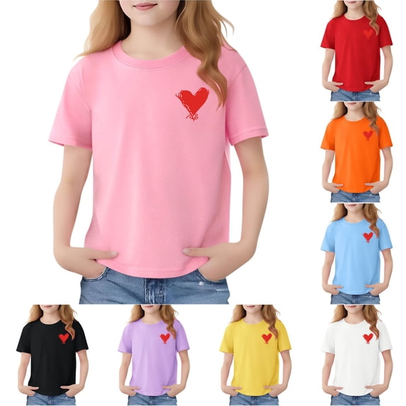 Bovxnpu Girls Short Sleeve T Shirts Kids Summer Tops Print Crew Neck Girls Pullover Tees