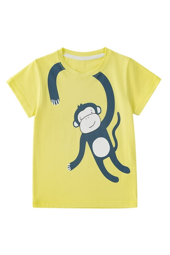 Girls Short Sleeve T Shirts Undershirt Kids Summer Tops School Tee Summer Boys' And Girls' Monkey Printed Short Sleeve Round Neck T-shirt