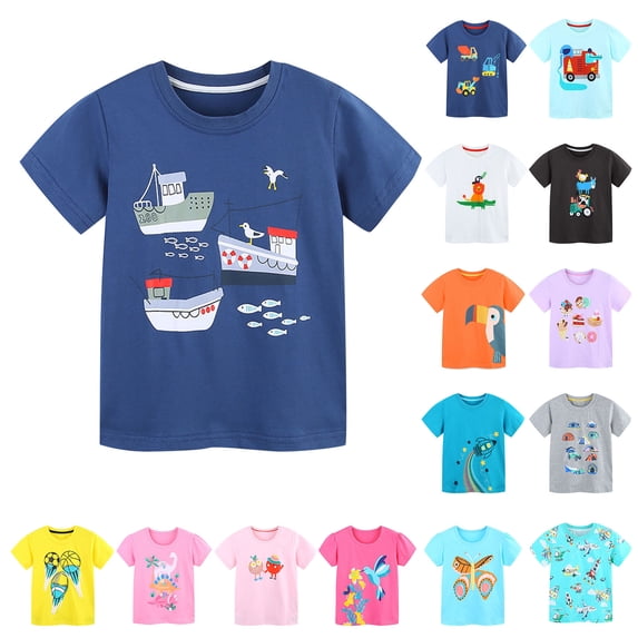 Bovxnpu Girls Short Sleeve T Shirts Undershirt Kids Summer Tops School Tee Summer Girls' Short Sleeved T-shirt Printed Round Neck Girls' Children's Sports Shirt
