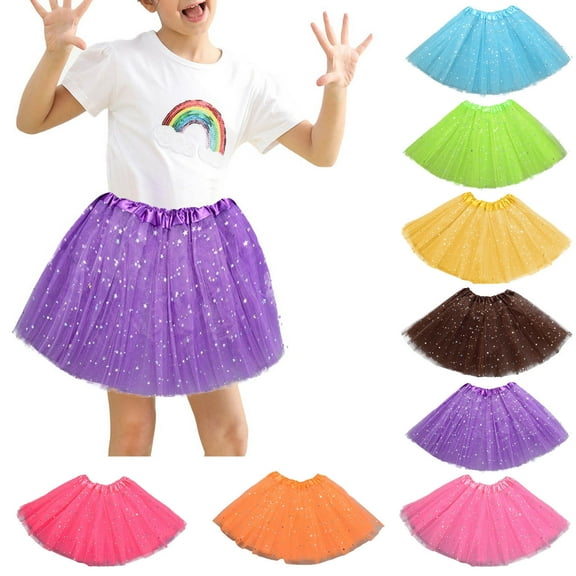 Bovxnpu Girls Skirt Toddler Girls Layered Tutus Skirt Sparkling Sequin Dance Skirts Girls Dance Outfit Summer Outfits
