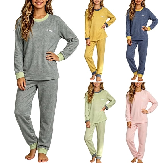 Bovxnpu Girls Sleepwear 2 Piece Loungewear Set Long Sleeve Crew Neck Top and Long Pants Sleepwear Outfits Set