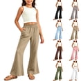 thumbnail image 1 of Bovxnpu Girls Summer 2 Piece Outfits White Fitted Tank Linen-Like Pocket Flare Pants Set, 1 of 9