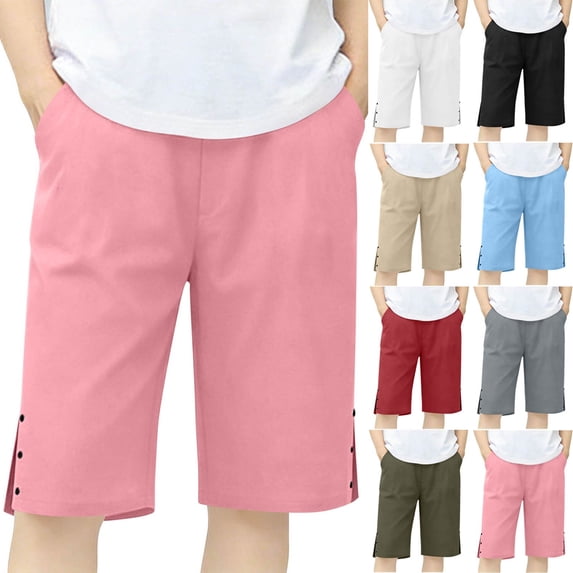 Bovxnpu Girls Summer Capris Wide Leg Pants Casual Girls Summer Capris Casual with Pockets Elastic Waist Pants