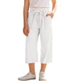 thumbnail image 1 of Bovxnpu Girls Summer Drawstring Capris Wide Leg Pants Linen Cotton Girls Wide Leg Capris Casual with Pockets Pants, 1 of 7