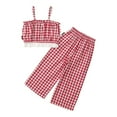 thumbnail image 1 of Bovxnpu Girls Summer Outfits, Girl's 2 Piece Boho Outfits Pleated Camisoles Top and Wide Leg Pants, Girl Casual Sleeveless Plaid Camisole Top Wide Leg Cropped Pants Two-piece Set 8-9 Years, 1 of 3