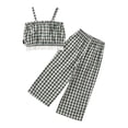 thumbnail image 1 of Bovxnpu Girls Summer Outfits, Girl's 2 Piece Boho Outfits Pleated Camisoles Top and Wide Leg Pants, Girl Casual Sleeveless Plaid Camisole Top Wide Leg Cropped Pants Two-piece Set 3-4 Years, 1 of 9