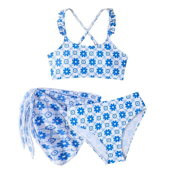 Bovxnpu Girls' Swimwear Sets Girls Tankini Swimwear 3-Piece Skirted Bikini Spaghetti Strap Swimwear (Girl's or Girl's Plus)