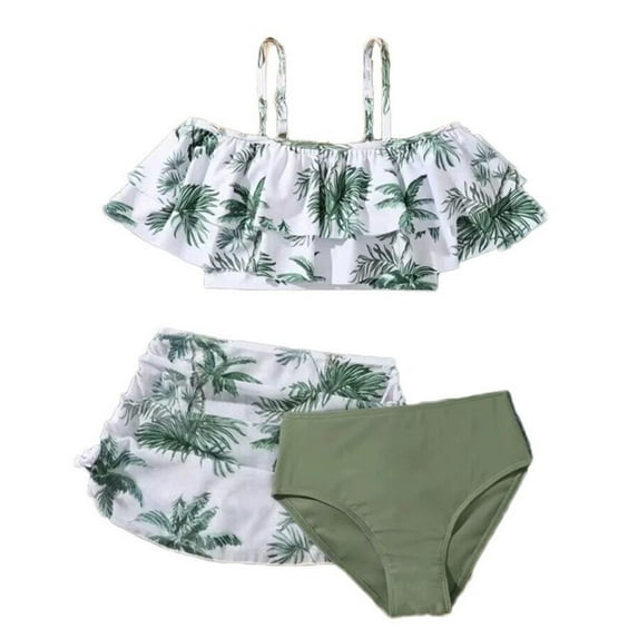 Bovxnpu Girls' Swimwear Sets Girls Tankini Swimwear 3-Piece Skirted Bikini Spaghetti Strap Swimwear (Girl's or Girl's Plus)