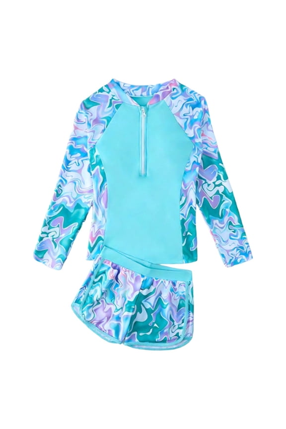 Girls' Swimwear Sets Girls Tankini Swimwear Long Sleeve Short 2-Piece Surf Set Swimwear (Juniors)