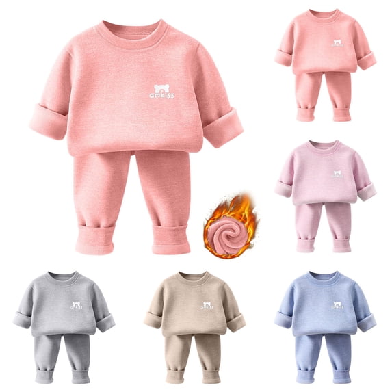 Bovxnpu Girls Thermal Underwear Set Sleepwear Fleece Crew Neck Thermal Top and Cuffed Pants Base Layer Outfits Set