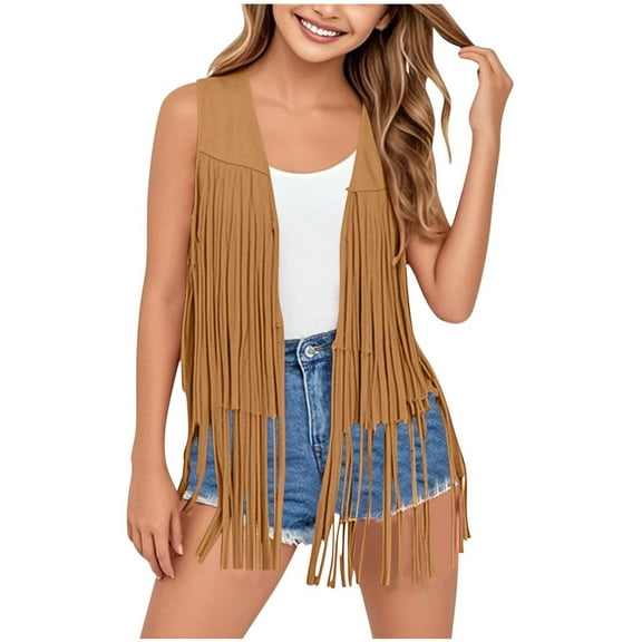 Bovxnpu Girls Tops Sleeveless Waistcoat Cardigans, Girls Suede Fringe Vest Sleeveless Boho Tassels Jacket Cardigan 3 Years