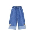 thumbnail image 1 of Bovxnpu Girls Wide Leg Jeans Denim Pants Denim Bow Girls Rhinestone Elastic Waist Casual Comfortable Versatile Pants, 1 of 5