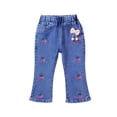 thumbnail image 1 of Bovxnpu Girls Wide Leg Jeans Flare Denim Pants Denim Flare Kids Beaded Elastic Waist Applique Casual Comfortable Detail Pants, 1 of 5